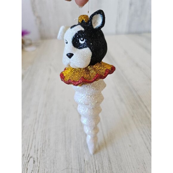 Dept 56 dog spiral icicle ornament glitter puppy bulldog jester Xmas tree - Picture 2 of 9